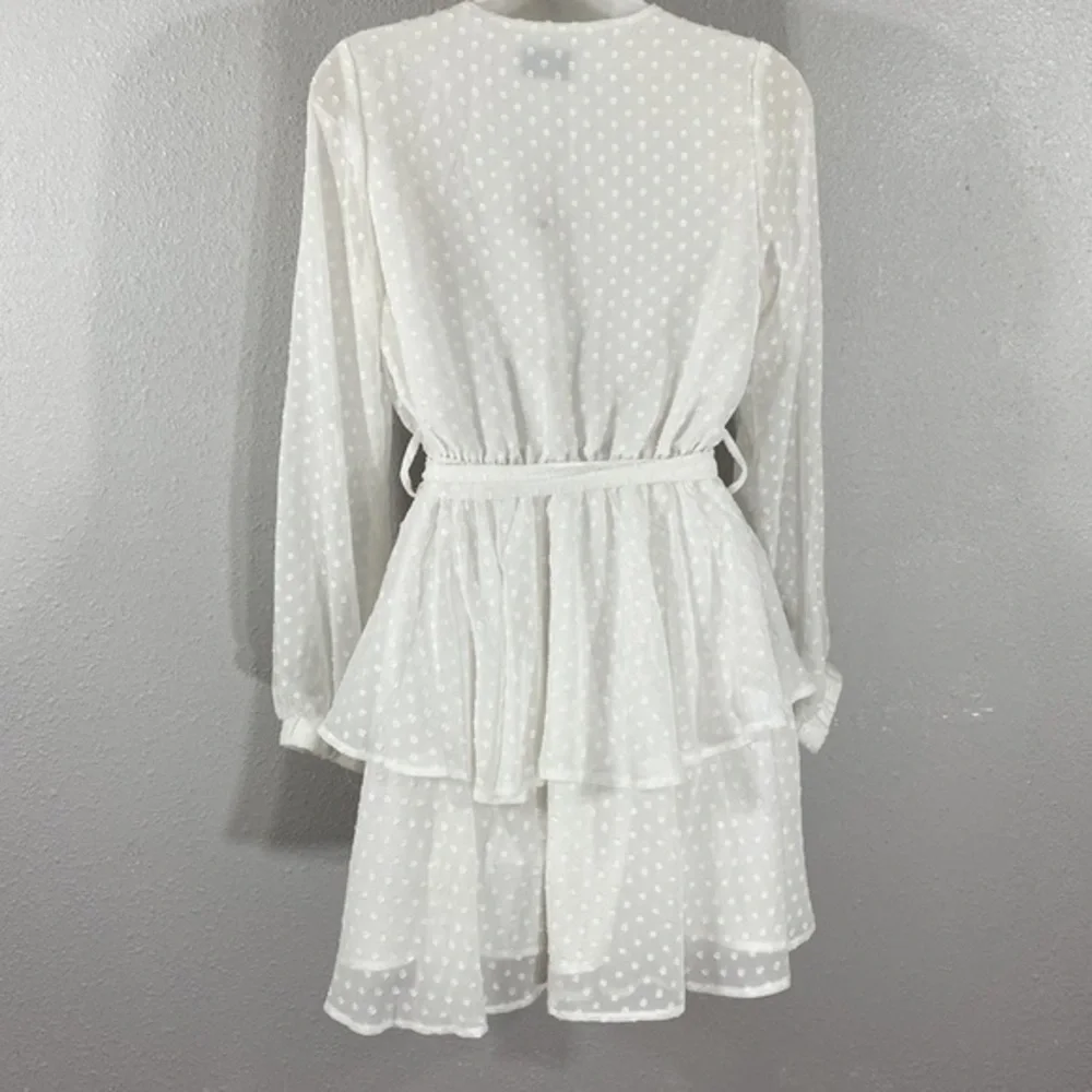 Princess Polly Lioness Legendary Lovers Belted Plunge White Tiered Dress XS RR15